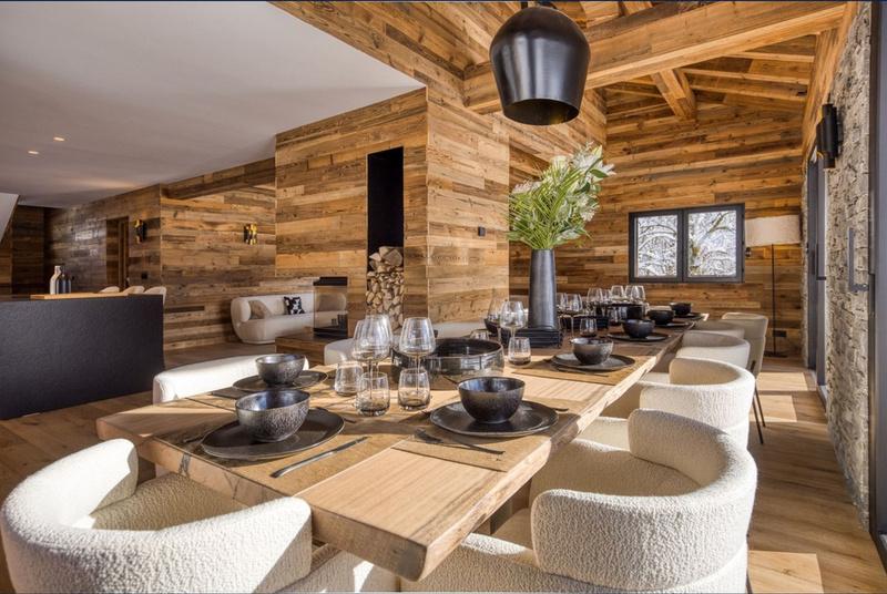 Eethoek van het chalet in Megève, om samen te eten na een dag op de piste